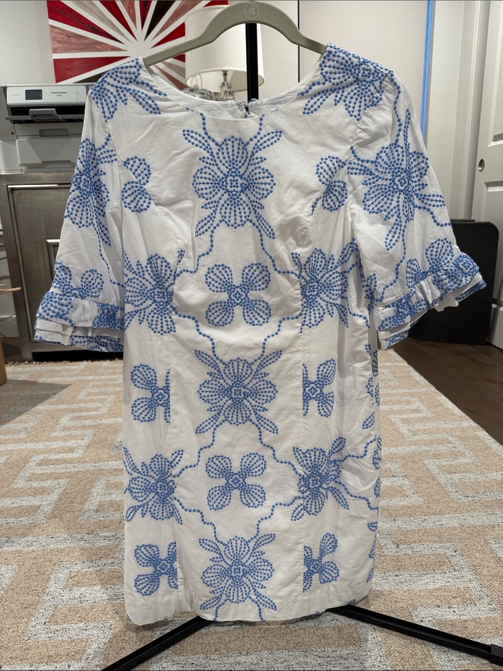 Lilly Pulitzer White Dress with Blue Floral Embroidery